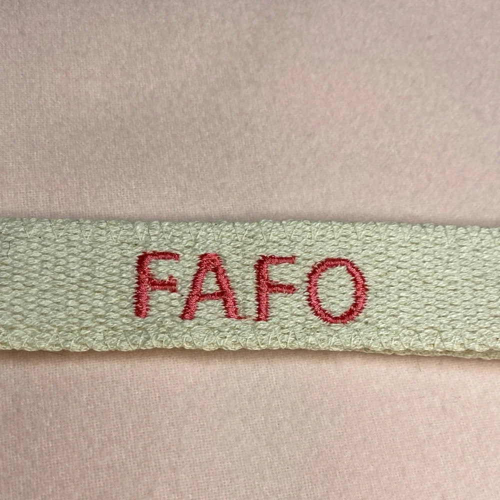 Handmade FAFO Embroidered Keychain Key Fob Wristlet Beige 7